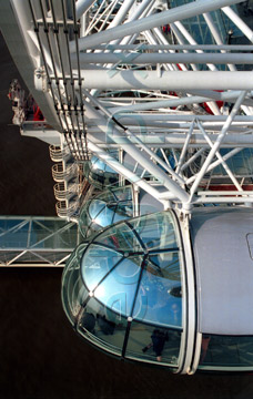Comp image : eyebug01 : Looking down from a pod on the British Airways London Eye to the River Thames in London, England