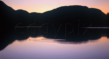 Comp image : ld03421 : Reflected silhouette of the fells at sunset in the still waters of Buttermere, in the English Lake District