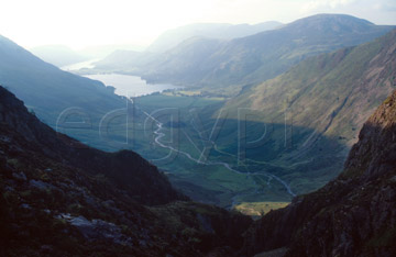 Comp image : ld03920 : Looking NW along Buttermere, in the English Lake District, from the col between Haystacks and Fleetwith Pike, in hazy summer evening sun