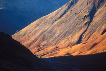 Comp image : ld04124 : From the Scafell Pike 'corridor route', looking down Lingmell Beck towards Wasdale Head, in the English Lake District, in winter sunshine