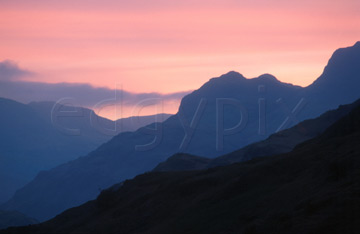 Comp image : ld04303 : Pink sunset over Langdale, in the English Lake District