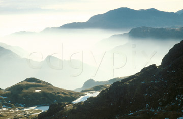 Comp image : ldm0214 : Looking south from Blea Rigg, in the English Lake District, in winter sun: temperature inversion traps thick cloud in the Langdale valley