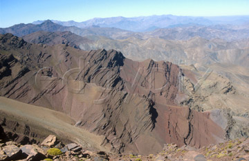 Comp image : mgun0721 : A view across sharp rocky peaks in the vast landscape of the High Atlas mountains of Morocco, from the side of Jebel Rhat, in strong sunshine