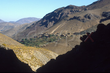 Comp image : mgun0822 : View across a high valley in morning sunshine in the High Atlas mountains of Morocco, with heavy shadows of the mountainside in the foreground