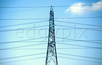 Comp image : sky0112 : Electricity pylon and cables against a light blue sky