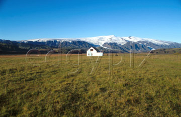 Comp image : torf0113 : Iceland sheep farmers' hut. Myrdalsjökull [Myrdalsjokull] in the background.
