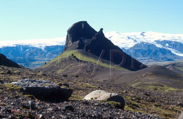 Comp image : torf0211 : A volcanic core in southern Iceland. Myrdalsjökull [Myrdalsjokull] in the background.