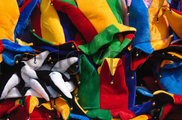 Comp image : ven021350 : Colourful carnival hats on a stall in St Marks Square [Piazza San Marco] in Venice, Italy