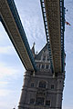 Dramatic view showing the two walkways linking the towers of Tower Bridge, on the River Thames in London, England